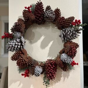 Rustic Pinecone Holiday Wreath with Red Accents